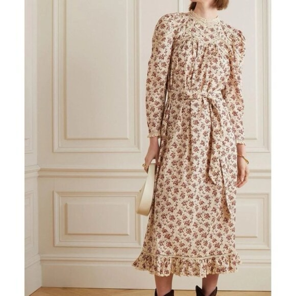 DÔEN Gabrielle Lace-Trimmed Pintucked Floral-Print Cotton-Voile Maxi Dress